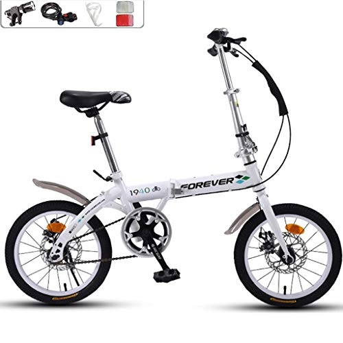 Folding Bike : GWM Folding Bicycle Portable 16 Inch Wheel Children Adult Outdoor Sports Bicycle, Single Speed (Color : White)