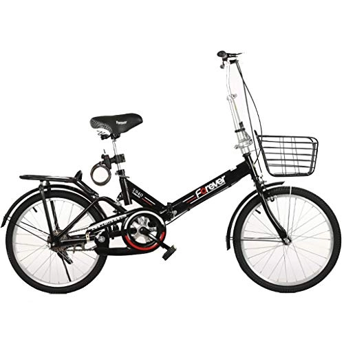 Folding Bike : GWM Folding Bicycle Portable Adult Children Lady City Commuter Bike Single Speed Bicycle with Basket, Large (Color : Black)