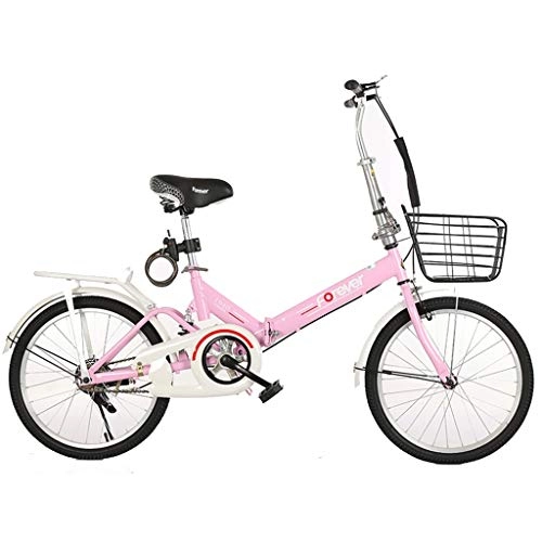 Folding Bike : GWM Folding Bicycle Portable Adult Children Lady City Commuter Bike Single Speed Bicycle with Basket, Large (Color : Pink)