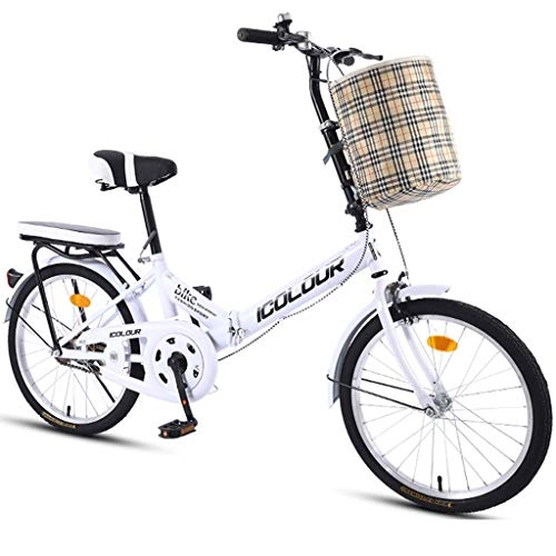 Folding Bike : GWM Folding Bicycle Single Speed Male Female Adult Student City Commuter Outdoor Sport Bike with Basket (Color : White)