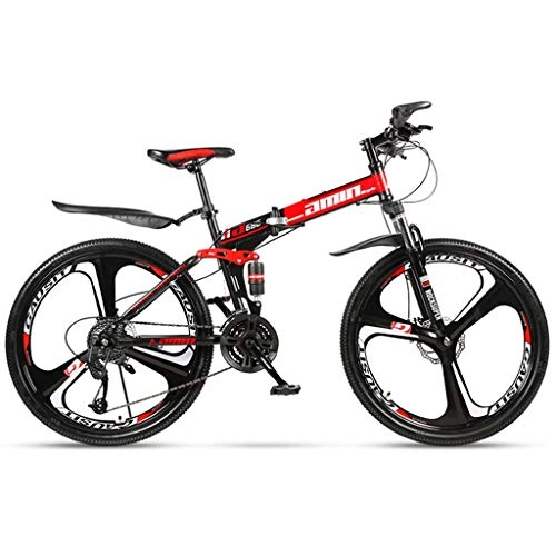 Folding Bike : GWM Folding Bike-26 Inch Wheel Variable Speed Mountain Bike Double Shock Absorption System Women Man Outdoor Sports Bicycle，Large (Color : Red, Size : 21 Speeds)