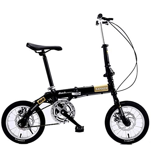 Folding Bike : GWM Portable Folding Bicycle-14inch Wheel Adult Children Women and Man City Commuter Bicycle, Black (Color : Single Speed)