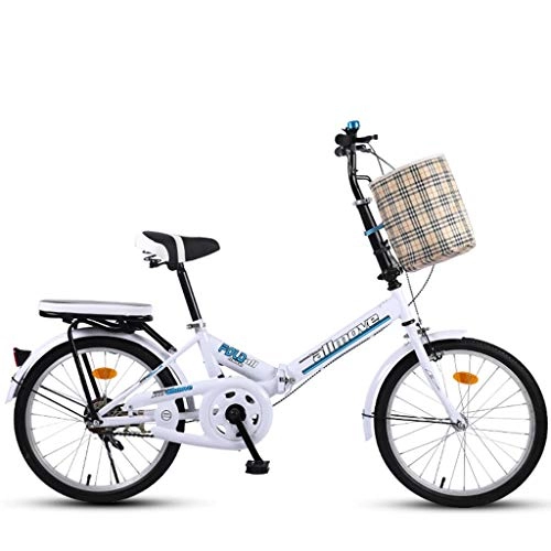 Folding Bike : GWM Portable Folding Bicycle, 20 Inch Adult Outdoor Bike Student Suspension Mountain Bike Park Travel Bicycle Outdoor Leisure Bicycle (Color : White)