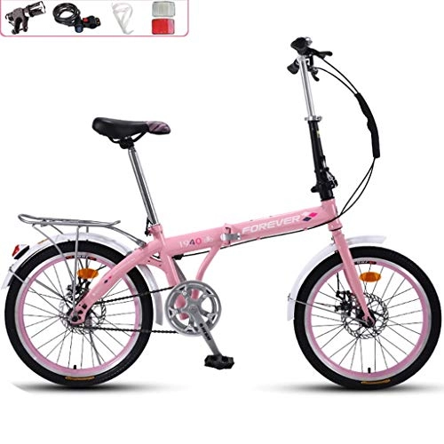 Folding Bike : GWM Portable Folding Bicycle-20 Inch Wheel Children Adult City Commuter Bicycle, Single Speed (Color : Pink)