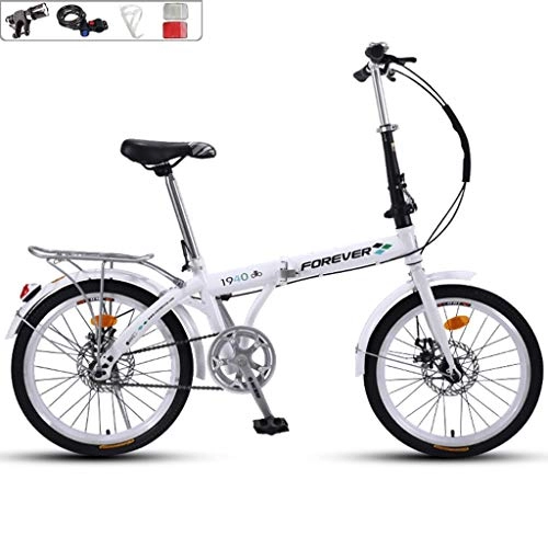 Folding Bike : GWM Portable Folding Bicycle-20 Inch Wheel Children Adult City Commuter Bicycle, Single Speed (Color : White)
