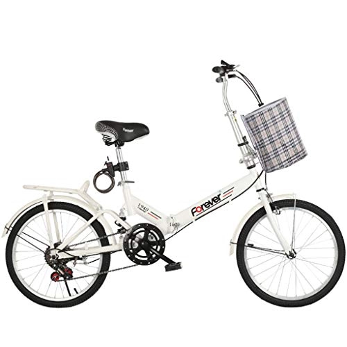 Folding Bike : GWM Portable Folding Bicycle Adult Children Bike Variable 6 Speeds Bicycle White with Basket (Color : Type B)