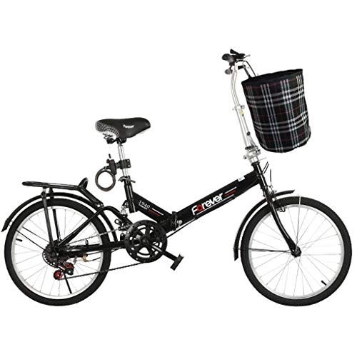 Folding Bike : GWM Portable Folding Bicycle Adult Children Bike Variable 6 Speeds Bicycle with Basket (Color : A)