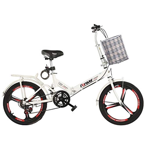 Folding Bike : GWM Portable Folding Bicycle Adult Children Bike Variable 6 Speeds Shock-absorbing Bicycle White with Basket (Color : Type A)