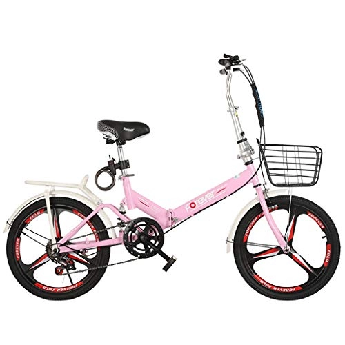 Folding Bike : GWM Portable Folding Bicycle Adult Children Ladies Bicycle Variable 6 Speeds Outdoor Sport Bicycle Pink with Basket (Color : Type B)
