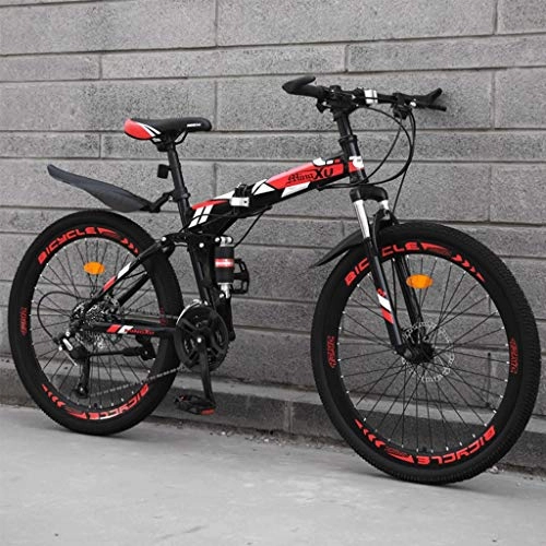 Folding Bike : GWM Portable Folding Bicycle Mountain Bike 26 Inch Wheel Variable Speed Double Shock Absorption System Women Men Outdoor Sports City Commuter Bicycle, Large (Color : Red, Size : 21speeds)