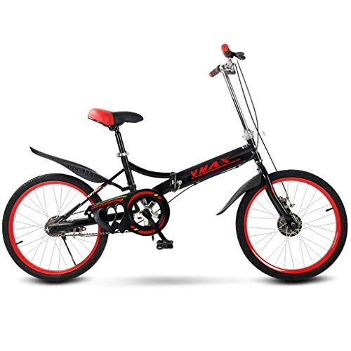 Folding Bike : GWM Portable Folding Bicycle Shock Bicycle Women and Man City Commuter Bicycle Single Speed, Red-Black (Size : Medium Size)