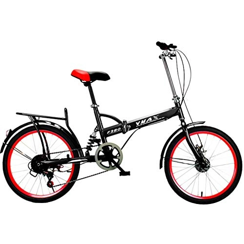 Folding Bike : GWM Portable Folding Bicycle Shock Bicycle Women and Man City Commuter Bicycle Variable 6 Speeds, Red-Black (Size : Medium Size)