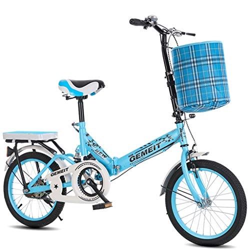 Folding Bike : GWM Portable Folding Bicycle Single Speed Bicycle Adult Child Bike with Basket (Color : Blue, Size : Adult)