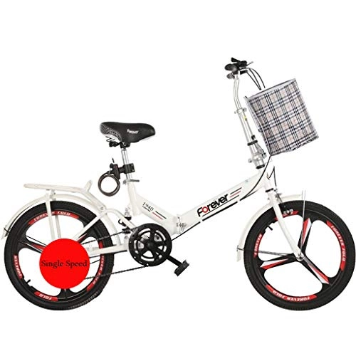 Folding Bike : GWM Portable Folding Bicycle Single Speed Bicycle Adult Children Bike with Basket (Color : White)