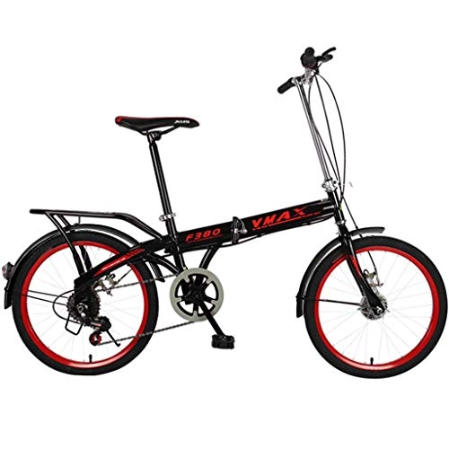 Folding Bike : GWM Portable Folding Bicycle Variable Speed Adult Student City Commuter Outdoor Sport Bike, Red-Black