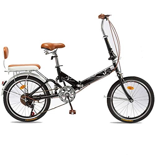 Folding Bike : GWM Portable Folding Bikes, 20 Inch Wheel Lightweight Casual Bicycle for Men Women, 6 Speed (Color : Black)