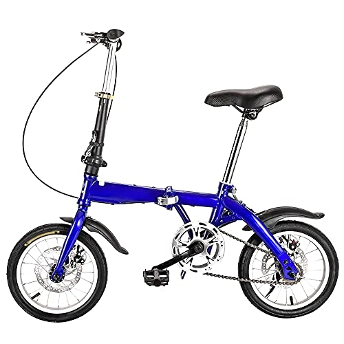 Folding Bike : GWXSST Blue Bicycle Mountain Bike Variable Speed Folding Bike Adjustable Saddle, Handlebar, Wear-resistant Tires, Thickened High Carbon Steel Frame C(Size:14 inches)