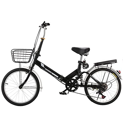 Folding Bike : GWXSST Folding Bike Mountain Bike Lightweight And Stylish, Variable Speed Black Bicycle, Shock Absorbing, Running On The Highway, With Back Seat And Basket C