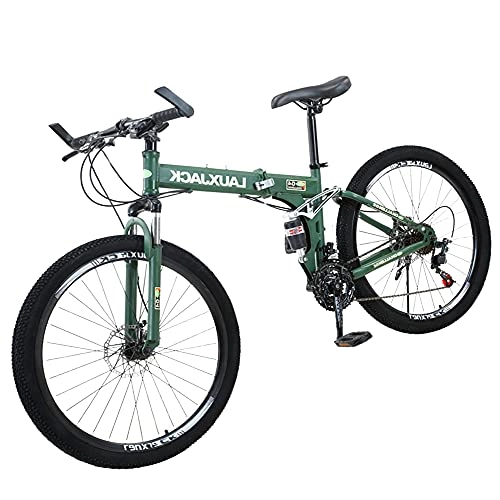 Folding Bike : GWXSST Green Bicycle Ergonomic Mountain Bike, Comfortable And Beautifu, Small Space Occupation, Folding ​easy To Fold Anti-skid Tires, Suitable For Mountains And Streets C(Size:21 speed)