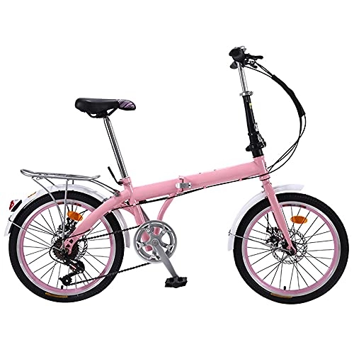 Folding Bike : GWXSST Mountain Bike Pink Folding Bike Suitable 7 Speed, Wheel Dual Suspension, Height And Save Space Better, For Mountains And Roads Adjustable Seat C