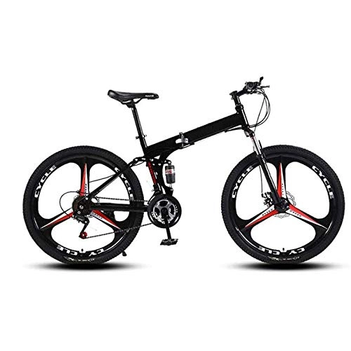 Folding Bike : GWYX Mountain Bikes, Folding High Carbon Steel Frame 24 Inch Variable Speed Double Shock Absorption Three Cutter Wheels Foldable Bicycle, Suitable for People with A Height Of 145-160Cm, Black-21 speed