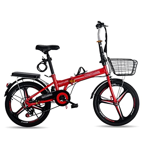 Folding Bike : gxj 20 Inch Foldable Bicycles, Comfortable Portable Compact Lightweight 6 Speed Folding Bike for Men Women Students and Urban Commuters, Red(Size:20 inch)
