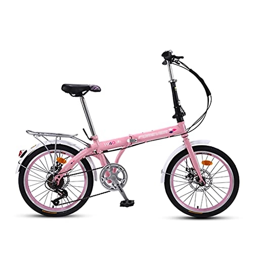 Folding Bike : gxj 20-inch Folding Bicycle Lightweight City Bike 7 Speed Shock Absorption Foldable Bike For Women Men, Pink