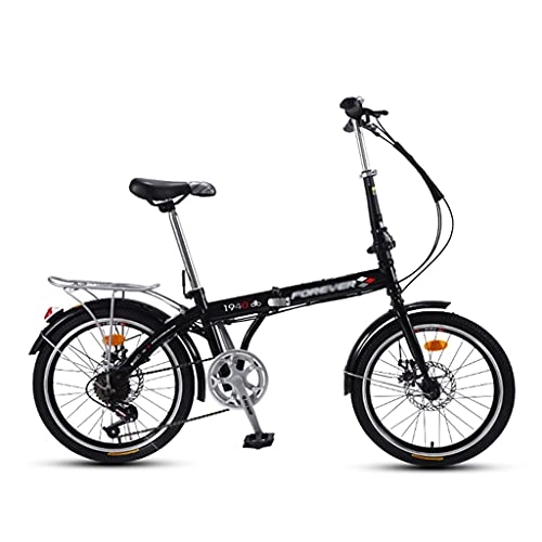 Folding Bike : gxj 20-inch Folding Bike, 7 Speed and Shock Absorption Lightweight Portable Foldable Bicycles Suitable for Men and Women Students, Black
