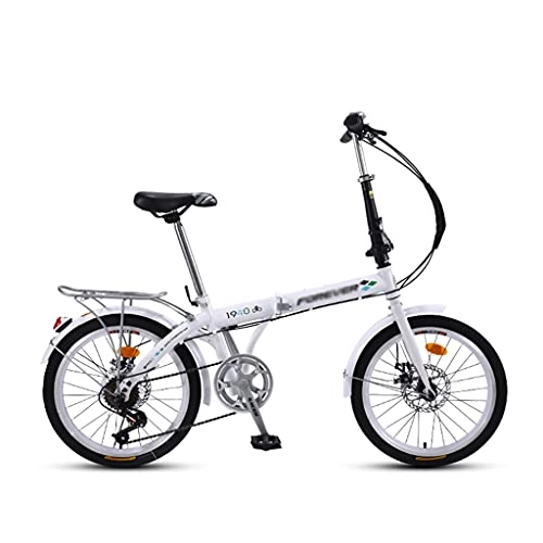 Folding Bike : gxj 20-inch Lightweight Folding Bike, 7-speed Dual Disc Brakes Full Suspension, Commuter Bicycle for Women Men Teenagers, White