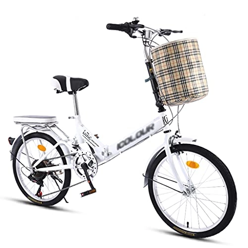 Folding Bike : gxj Lightweight Folding Bike for Women Men and Teenager, Rear Carry Rack, 6 Speed Easy Folding City Bicycle 20-inch Wheels, V Brake(Color:White)