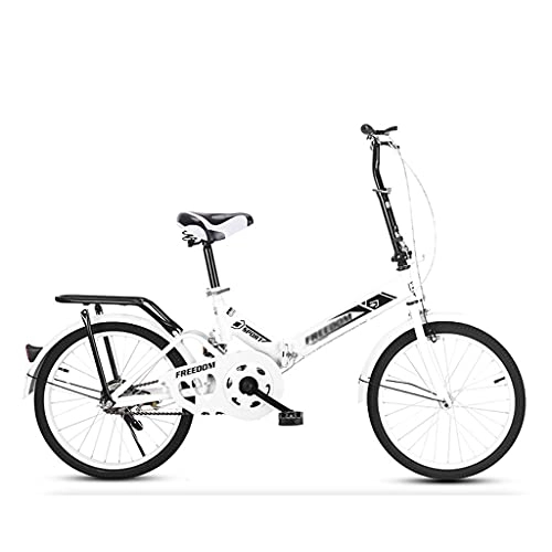 Folding Bike : gxj Single Speed Folding Bicycle Shock Absorber Lightweight Portable Foldable Bike Travel Exercise City Bike for Men Women Student Teenager, White(Size:20 inch)