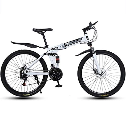 Folding Bike : GXQZCL-1 26" Mountain Bike, Carbon Steel Frame, Foldable Hardtail Bicycles, Dual Disc Brake and Double Suspension MTB Bike (Color : White, Size : 21 Speed)