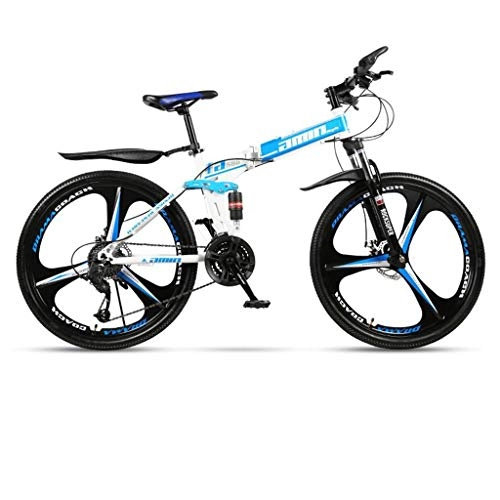Folding Bike : GXQZCL-1 26inch Mountain Bike, Folding Hard-tail Bicycles, Full Suspension and Dual Disc Brake, Carbon Steel Frame MTB Bike (Color : Blue, Size : 21-speed)