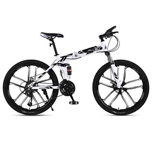 Folding Bike : GXQZCL-1 26inch Mountain Bike, Folding Mountain Bicycles, Dual Suspension and Dual Disc Brake, 21-speed, 24-speed, 27-speed MTB Bike (Color : Black, Size : 21-speed)