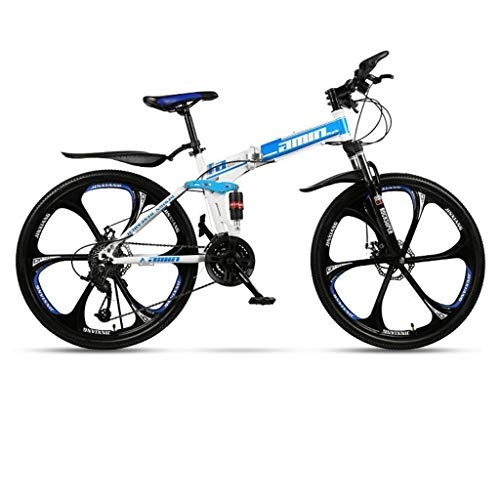 Folding Bike : GXQZCL-1 Foldable Mountain Bike, Hardtail Bicycles, Dual Disc Brake and Double Suspension, Carbon Steel Frame MTB Bike (Color : Blue, Size : 27-speed)