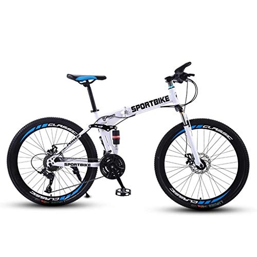 Folding Bike : GXQZCL-1 Mountain Bike, Fold Hardtail Bicycles, Carbon Steel Frame, Dual Disc Brake and Double Suspension MTB Bike (Color : White, Size : 24 Speed)