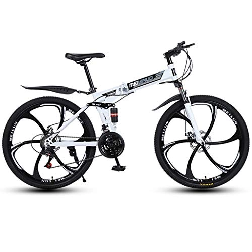 Folding Bike : GXQZCL-1 Mountain Bike, Folding Bicycles, Steel Frame, Dual Suspension and Dual Disc Brake, MTB Bike, 26inch Wheels MTB Bike (Color : White, Size : 24-speed)