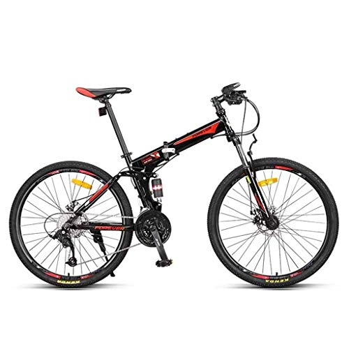 Folding Bike : GXQZCL-1 Mountain Bike, Folding Carbon Steel Frame Bicycles, Dual Suspension and Dual Disc Brake, 26inch Wheel, 27 Speed MTB Bike
