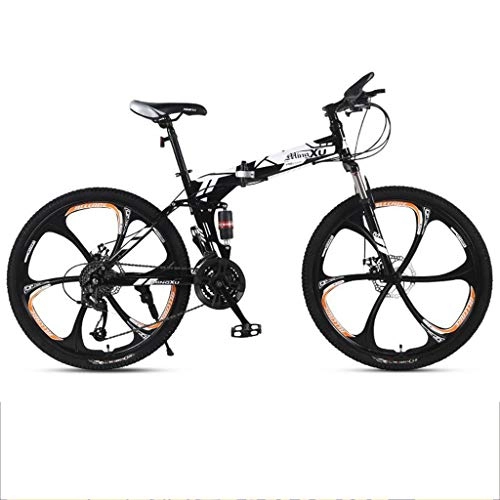 Folding Bike : GXQZCL-1 Mountain Bike, Folding Mountain Bicycles, Dual Suspension and Dual Disc Brake, 26inch Mag Wheels MTB Bike (Color : White, Size : 24-speed)