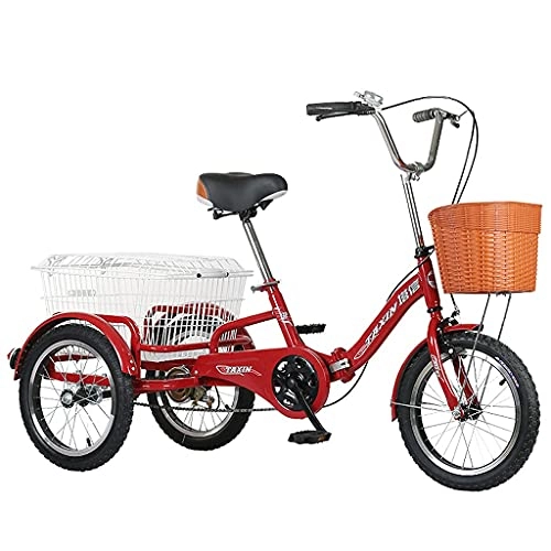 Folding Bike : GXXDM Adult Tricycles Folding Three Wheel Bike With Shopping Basket 3-Wheel Bicycle For Seniors Women Men Trikes Recreation Shopping(Color:red)