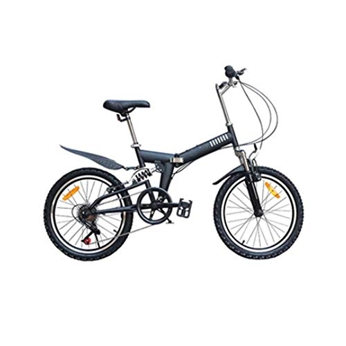 Folding Bike : Gyj&mmm 20-inch folding bike, ultra-light portable folding mountain bike bicycle, 20-inch 6-speed full shock mountain, disc brakes, men and women, adult bicycles, Black