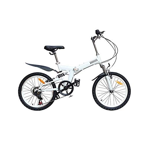 Folding Bike : Gyj&mmm 20-inch folding bike, ultra-light portable folding mountain bike bicycle, 20-inch 6-speed full shock mountain, disc brakes, men and women, adult bicycles, White