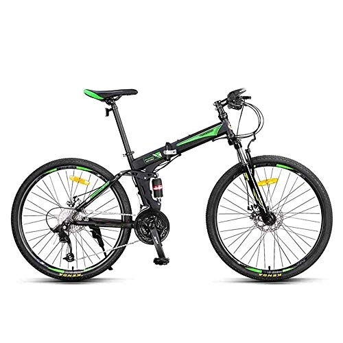 Folding Bike : Gyj&mmm 26-inch folding bicycle mountain bike, 27-speed off-road double-damping mountain bike, male student youth adult city riding off-road bicycle, Green