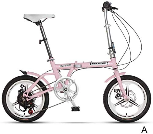 Folding Bike : Gyj&mmm Children's bicycle 16 inch, folding bike, ultra light youth student boy girl adult model portable speed double disc brake safety exercise, Pink