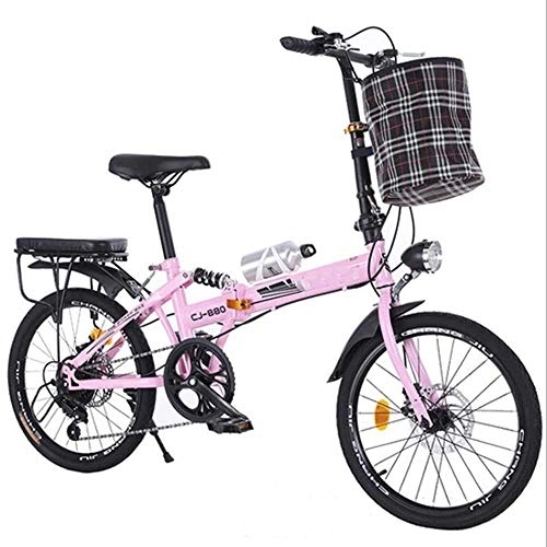 Folding Bike : Gyj&mmm City folding bicycle, 20 inch folding bicycle, adult ultra light portable disc brake shock absorber 6 speed mountain bike, Pink