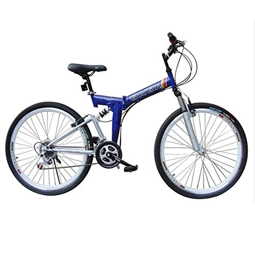 Folding Bike : Gyj&mmm Folding bicycle, 24-26 inch 21 speed folding mountain bike, front and rear V brakes, shock absorber mountain bike, Speed ​​car, Blue, 26inches