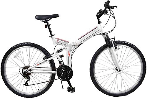Folding Bike : Gyj&mmm Folding bicycle, 24-26 inch 21 speed folding mountain bike, front and rear V brakes, shock absorber mountain bike, Speed ​​car, White, 24inches