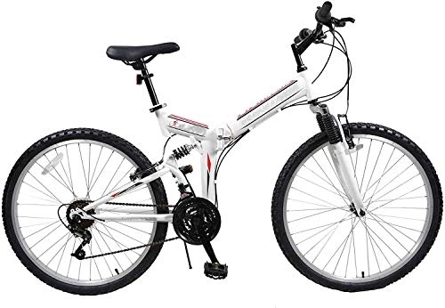 Folding Bike : Gyj&mmm Folding bicycle, 24-26 inch 21 speed folding mountain bike, front and rear V brakes, shock absorber mountain bike, Speed ​​car, White, 26inches