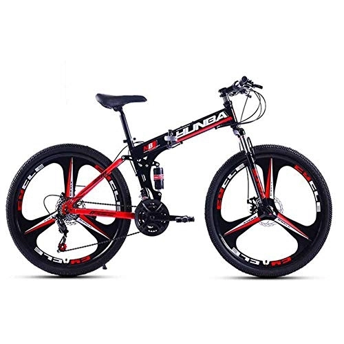 Folding Bike : Gyj&mmm Folding bicycle, folding mountain bike, 21-speed steel frame 24 / 26 inch double disc brakes shocking men's off-road youth road ladies racing, Red, 24inches
