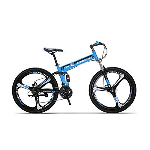 Folding Bike : Gyj&mmm Folding bicycle, G4 21 speed mountain bike, steel frame 26 inch 3 spoke wheel double suspension folding bicycle, Blue
